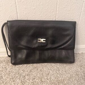 Black Genuine Leather Clutch with Silver Logo